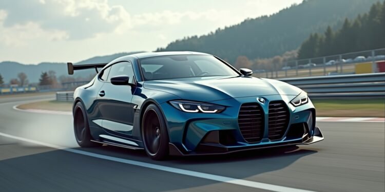صورة لسيارة بي إم دبليو إم 3 كهربائية على حلبة سباق.