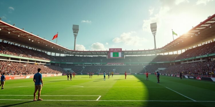 صورة بالذكاء الاصطناعي تحاكي أجواء مباراة نيجيريا والجزائر في كأس الأمم الإفريقية 2025 بملعب مراكش مع تفاعل الجماهير وظهور أعلام الفريقين
