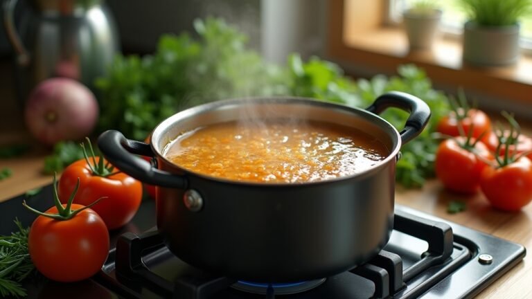 وتعرض صورة لمرق العظام المنزلي وهو يُطهى على الموقد، مع وجود خضروات وأعشاب طازجة بجواره.