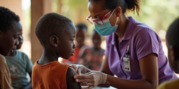 Children receiving the RTS,S/AS01 malaria vaccine in Africa