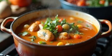 صورة توضح تحضير حساء الدجاج التقليدي مع الخضار الطازجة