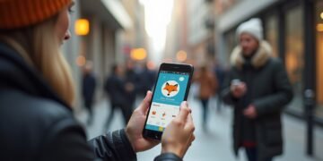 صورة واقعية لتطبيق 'فوكس فريند' على هاتف محمول في بيئة حضرية