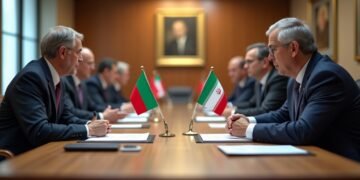 صورة لمحتويات اجتماع دبلوماسي يتضمن أعلام عمان وإيران مع تركيز على الوثائق