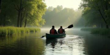 صورة تجسد تجربة هادئة للتجديف على نهر لاهن في ألمانيا