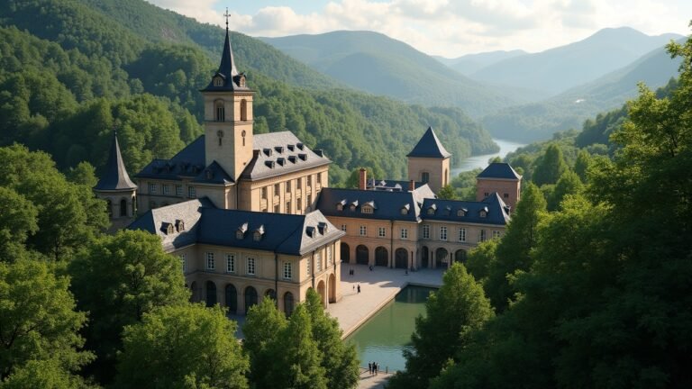 A beautiful view of spa buildings in Baden-Baden, highlighting its thermal springs and lush surroundings.