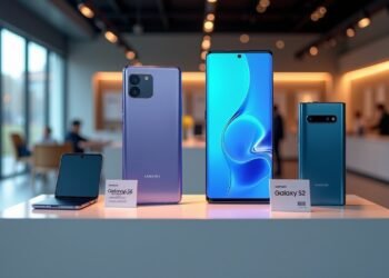 A Samsung store displaying the latest Galaxy S26 phones with pricing information.