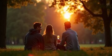 شبان وشابات في نزهة رومانسية في مانشستر، يتمتعون بأجواء جميلة في إحدى الحدائق