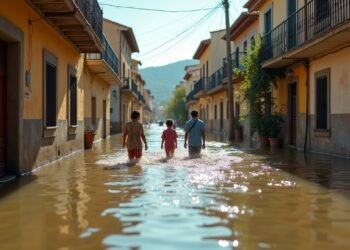 مياه الفيضانات تجري في شارع بجرازاليما مع نشاط عمليات الإخلاء