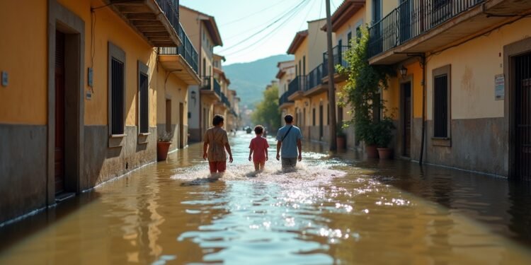 مياه الفيضانات تجري في شارع بجرازاليما مع نشاط عمليات الإخلاء