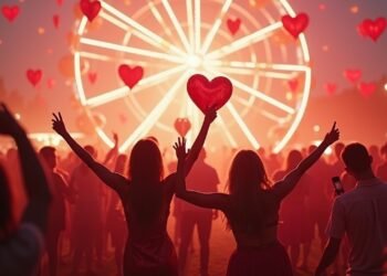 تجمع حشود من الناس في احتفال عيد الحب يتداخل مع احتفالات الكرنفال