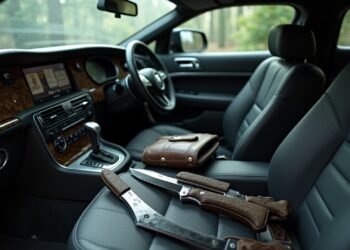 Interior of a car with prohibited items such as knives and hazardous materials