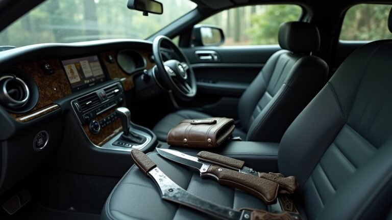 Interior of a car with prohibited items such as knives and hazardous materials