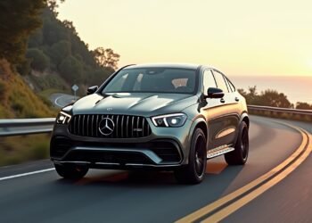 صورة مذهلة لسيارة مرسيدس أمجي جي إل سي 53 كوبيه 2027 على طريق ذو مناظر طبيعية