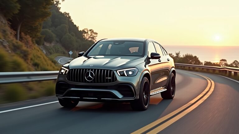صورة مذهلة لسيارة مرسيدس أمجي جي إل سي 53 كوبيه 2027 على طريق ذو مناظر طبيعية