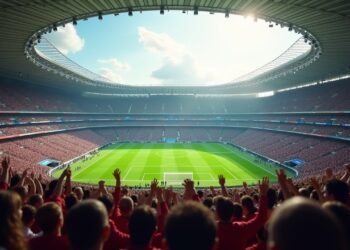 مشهد من ملعب كامب نو أثناء مباراة كرة قدم مع وجود الجماهير