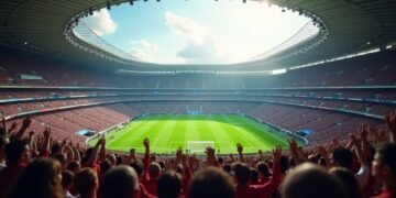 مشهد من ملعب كامب نو أثناء مباراة كرة قدم مع وجود الجماهير