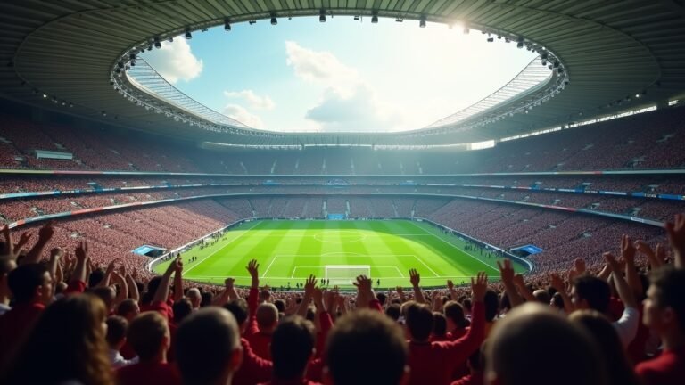 مشهد من ملعب كامب نو أثناء مباراة كرة قدم مع وجود الجماهير