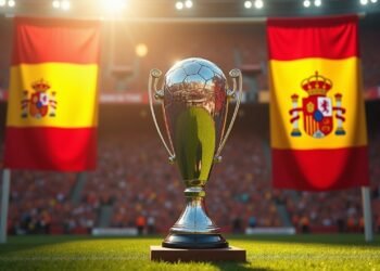 صورة لمراسم قرعة نصف نهائي كأس الملك الإسباني، تظهر شعارات وأعلام كرة القدم الإسبانية.