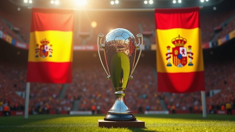 صورة لمراسم قرعة نصف نهائي كأس الملك الإسباني، تظهر شعارات وأعلام كرة القدم الإسبانية.