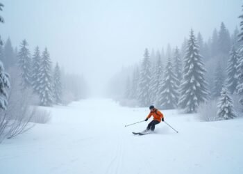 مشهد شتوي يظهر تأثيرات تغير المناخ على الفعاليات الرياضية Winter sports event impacted by climate change.