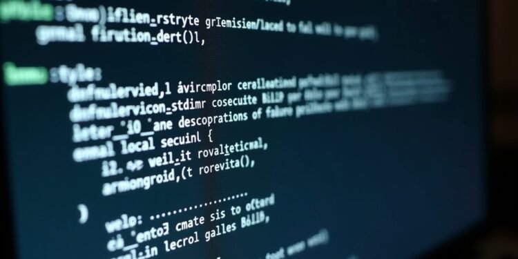 شاشة كمبيوتر تعرض نصوص بريد إلكتروني مشوشة