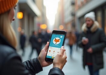 صورة واقعية لتطبيق 'فوكس فريند' على هاتف محمول في بيئة حضرية