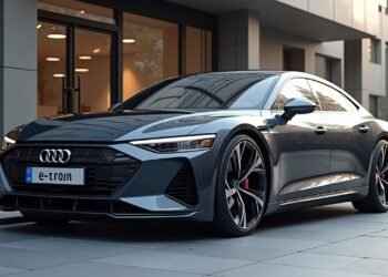 صورة دقيقة لسيارة أودي إس6 إي-ترون 2027 الكهربائية في بيئة حضرية حديثة
