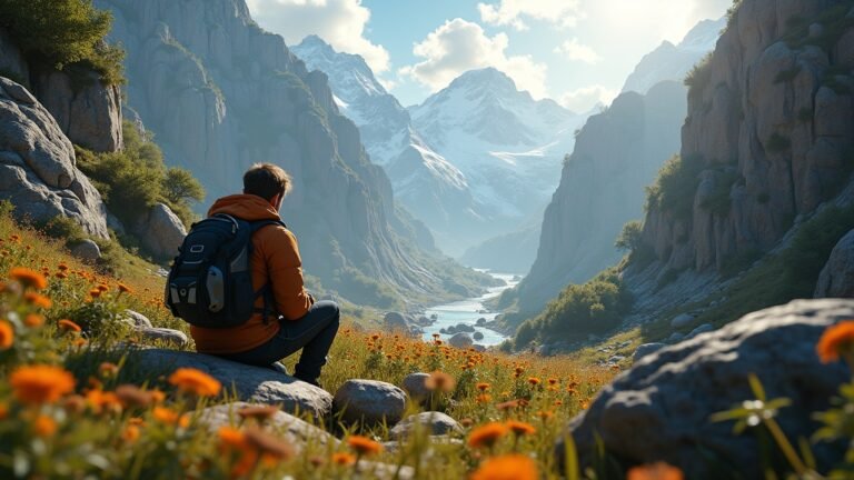 صورة لفتى يلعب لعبة مغامرات بشكل مثير وسط مناظر طبيعية خلابة