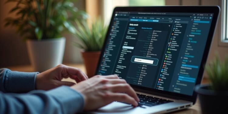 شخص يستخدم مدير كلمات مرور على جهاز لابتوب في بيئة مكتبية.