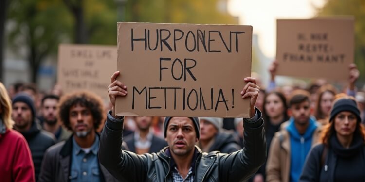 جانب من مظاهرة تطالب بحماية حقوق الإنسان في العالم