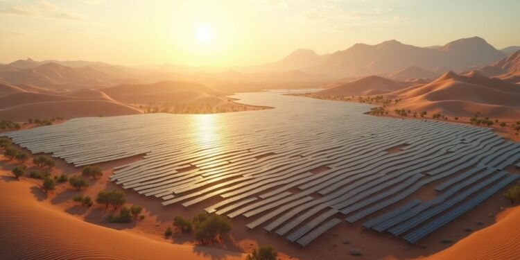 مشهد لمزرعة شمسية في الجزائر تنتج الهيدروجين الأخضر