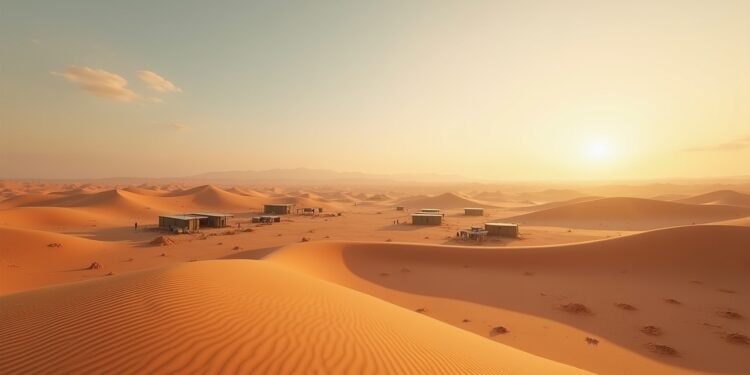 صورة واقعية للصحراء الكبرى تظهر المعالم الجغرافية والتوترات السياسية