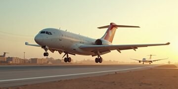 صورة طائرة تهبط في مطار بصنعاء أثناء النشاطات الإنسانية