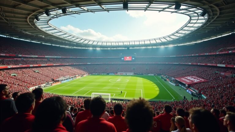 صورة لملعب كرة قدم مزدحم بالمشجعين قبل مباراة الأهلي وJSK