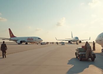 صورة واقعية لمطار يظهر طائرات متوقفة، تعكس تأثير التوترات الدبلوماسية بين الجزائر والإمارات