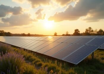 صورة حقل الطاقة الشمسية في ألمانيا يوضح الألواح الشمسية تحت أشعة الشمس الساطعة