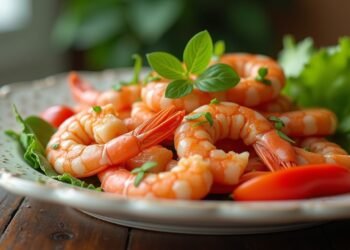 طبق من الروبيان الطازج مع الخضروات