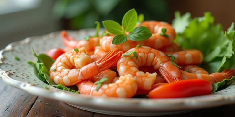 طبق من الروبيان الطازج مع الخضروات