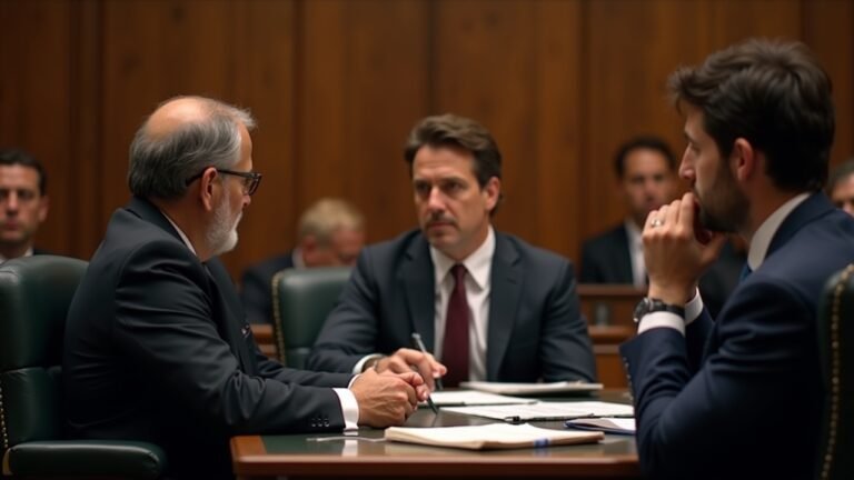 لقطة من محاكمة مارك زوكربيرغ في المحكمة، حيث تتواجد هيئة المحلفين والمحامين بحضور الجمهور.