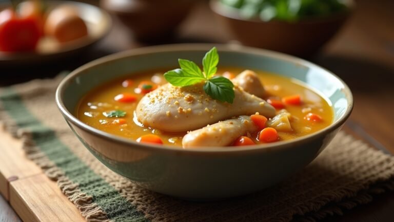 صورة واقعية لحساء الدجاج المنزلي مع الخضروات في وعاء.