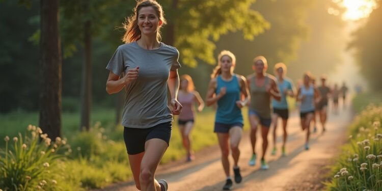 مجموعة من الأشخاص يمارسون التمارين الرياضية في حديقة