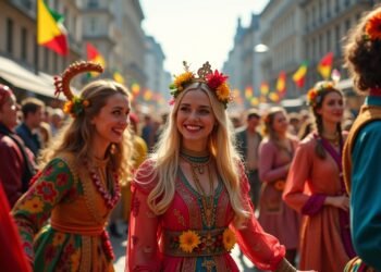 A vibrant carnival scene in Cologne, capturing the essence of cultural celebration