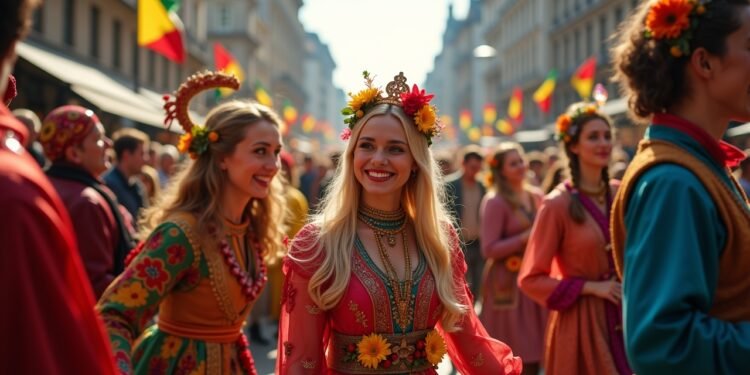 A vibrant carnival scene in Cologne, capturing the essence of cultural celebration