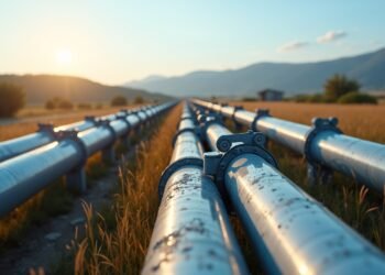 منظر واقعي لمعاينة أنابيب الغاز في منطقة صناعية بأوروبا الجنوبية