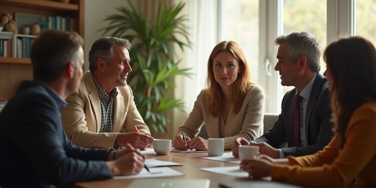 لقاء لمناقشة التبرعات الخيرية بحضور عدد من الأفراد بشكل طبيعي.