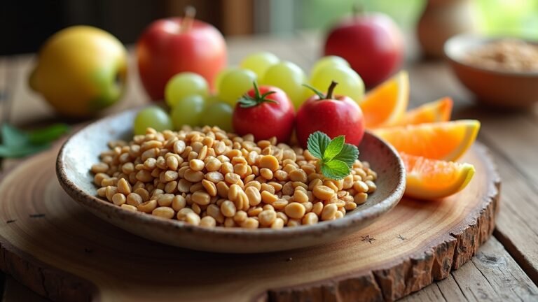 صورة لوجبة صحية تحتوي على الفواكه والمكسرات والحبوب الكاملة