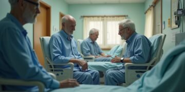 A scene depicting elderly patients receiving care in a healthcare facility, highlighting the seriousness of respiratory infections