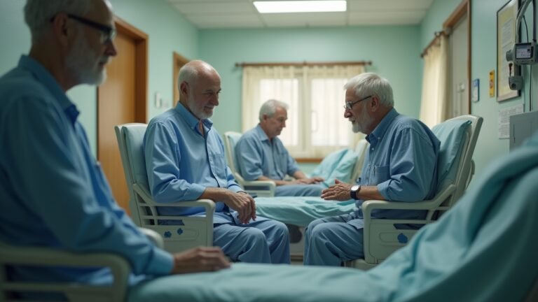 A scene depicting elderly patients receiving care in a healthcare facility, highlighting the seriousness of respiratory infections