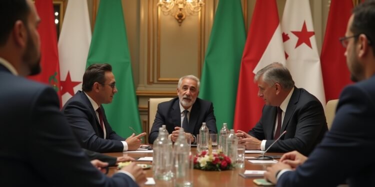 صورة لمنتدى اقتصادي بين النيجر والجزائر بمشاركة رجال أعمال في قاعة مؤتمرات.