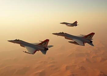 Military aircraft representing the air forces of Morocco and Algeria flying over a desert landscape.